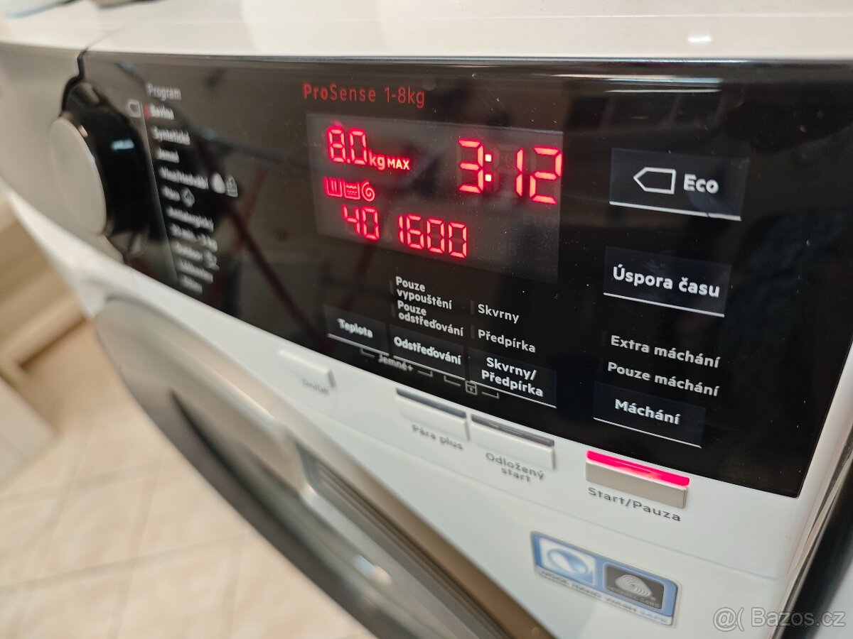 AEG parní A+++, 8kg, 1600ot.Fuzzy Logic,XXL otvor,Eco mod