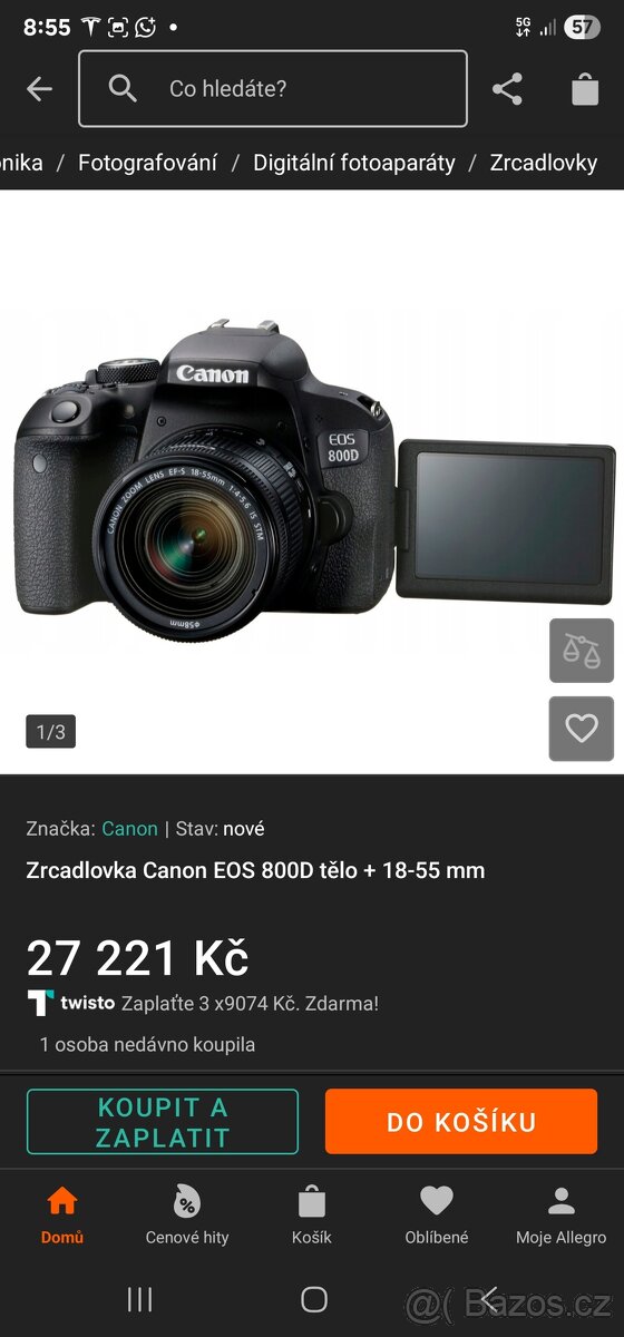 CANON zrcadlovka eos 800 d jako nový