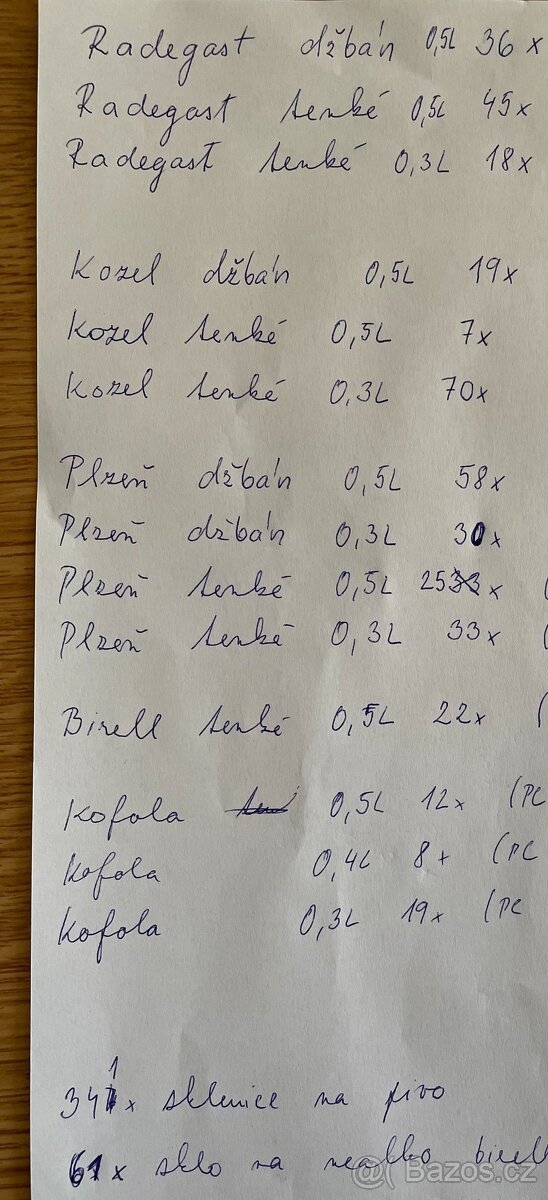Pivní sklo 340 ks, Nealko sklo 60 ks. 10.000,- nebo 35,-/ks