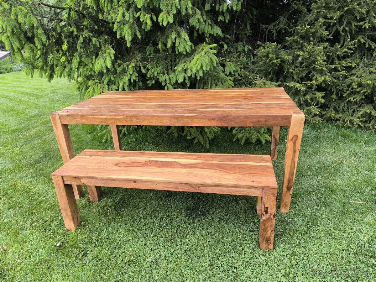 Jídelní stůl a lavice z indického palisandru (sheesham)