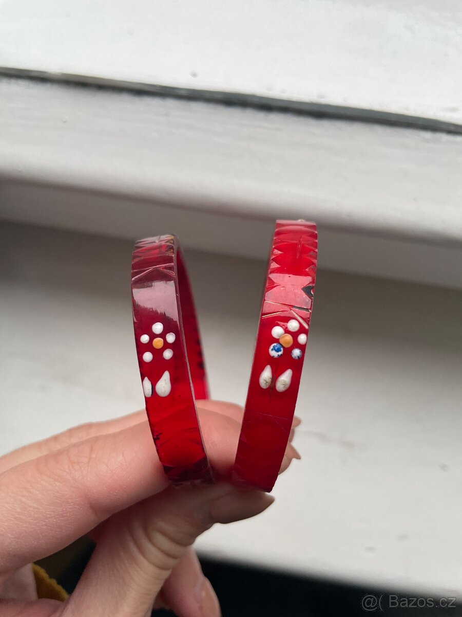 Starožitné kroužky bangle jablonecké skleněné