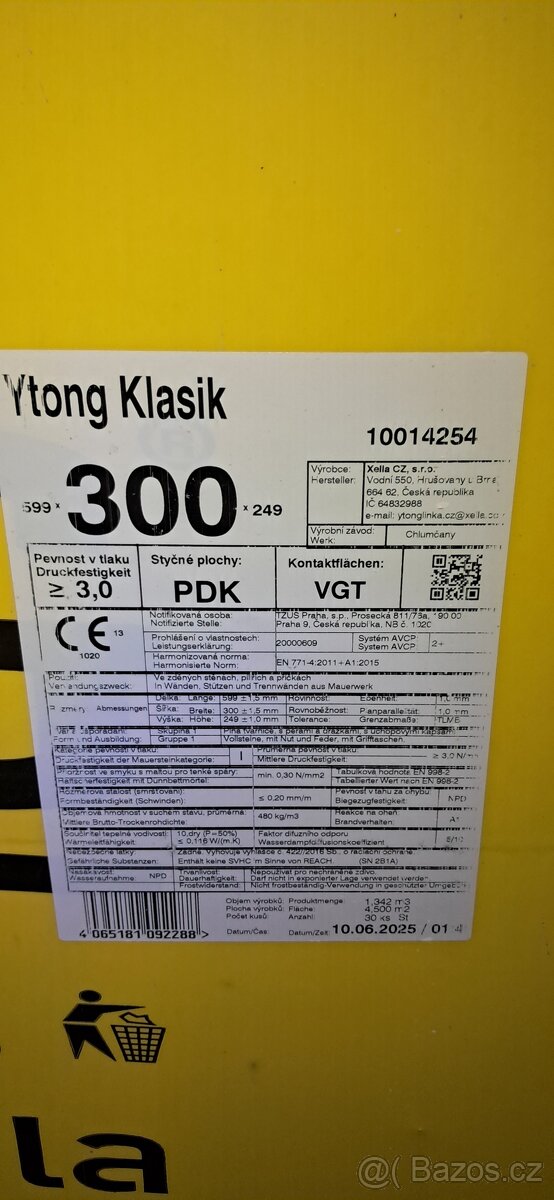 Ytong klasik 300 PDK + preklady + lepidlo