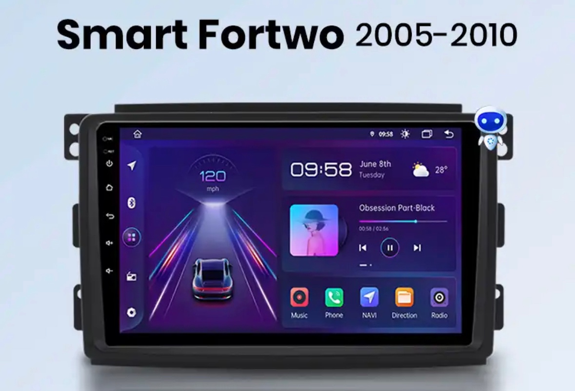 2Din Smart ForTwo Android autorádio navigace GPS