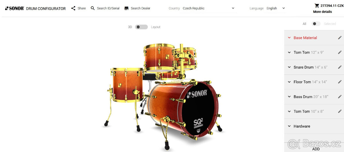 Prodám exkluzivní sadu bicích Sonor SQ2 Maple/Vintage