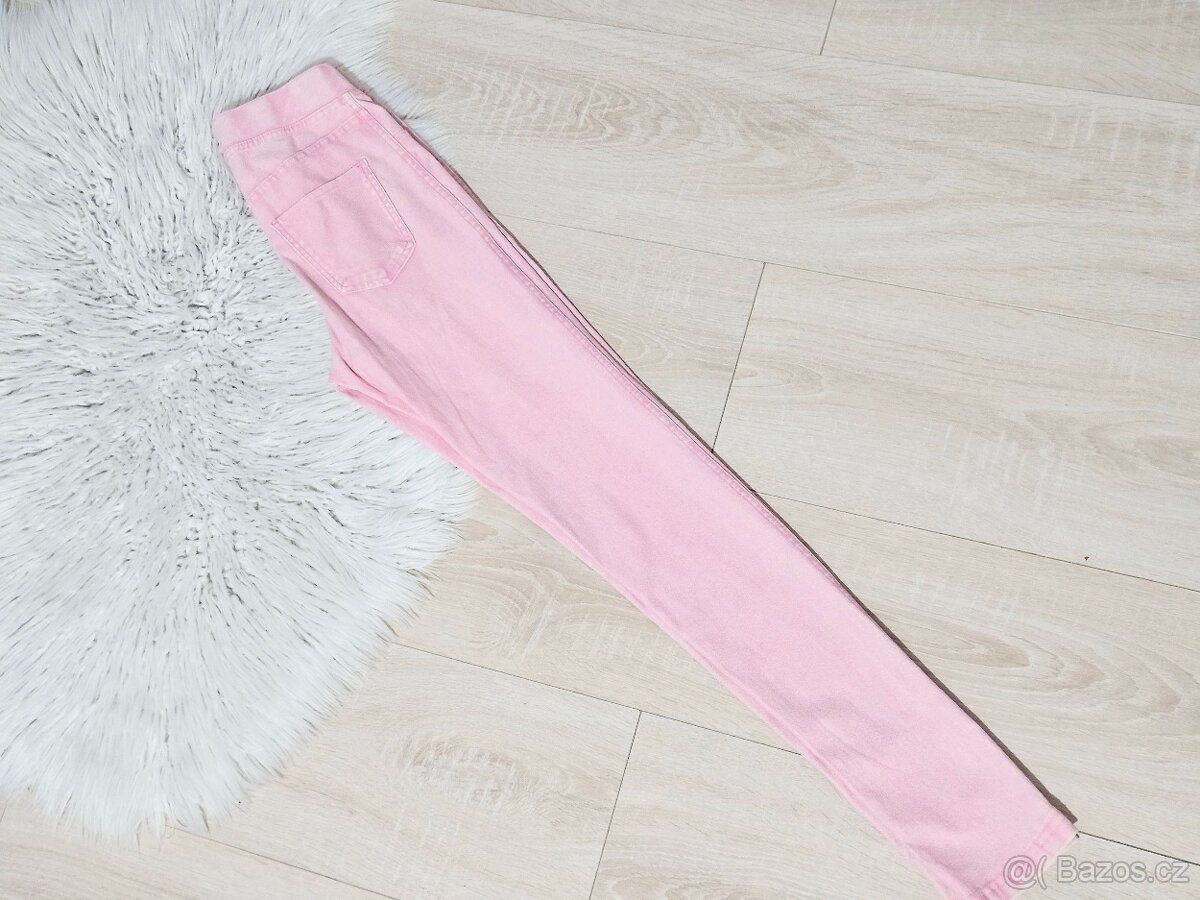 Růžové skinny džeginy, legíny rifle vel 12/13 let