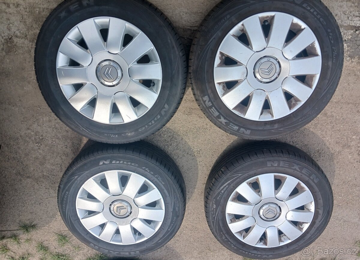 Alu kola 4x108 15 v zachovalém stavu, vzorek letní 185 65 1