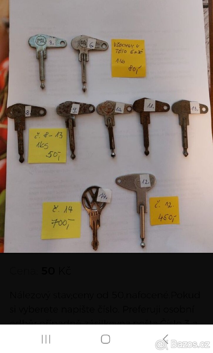 Staré klíčky k zapalování.