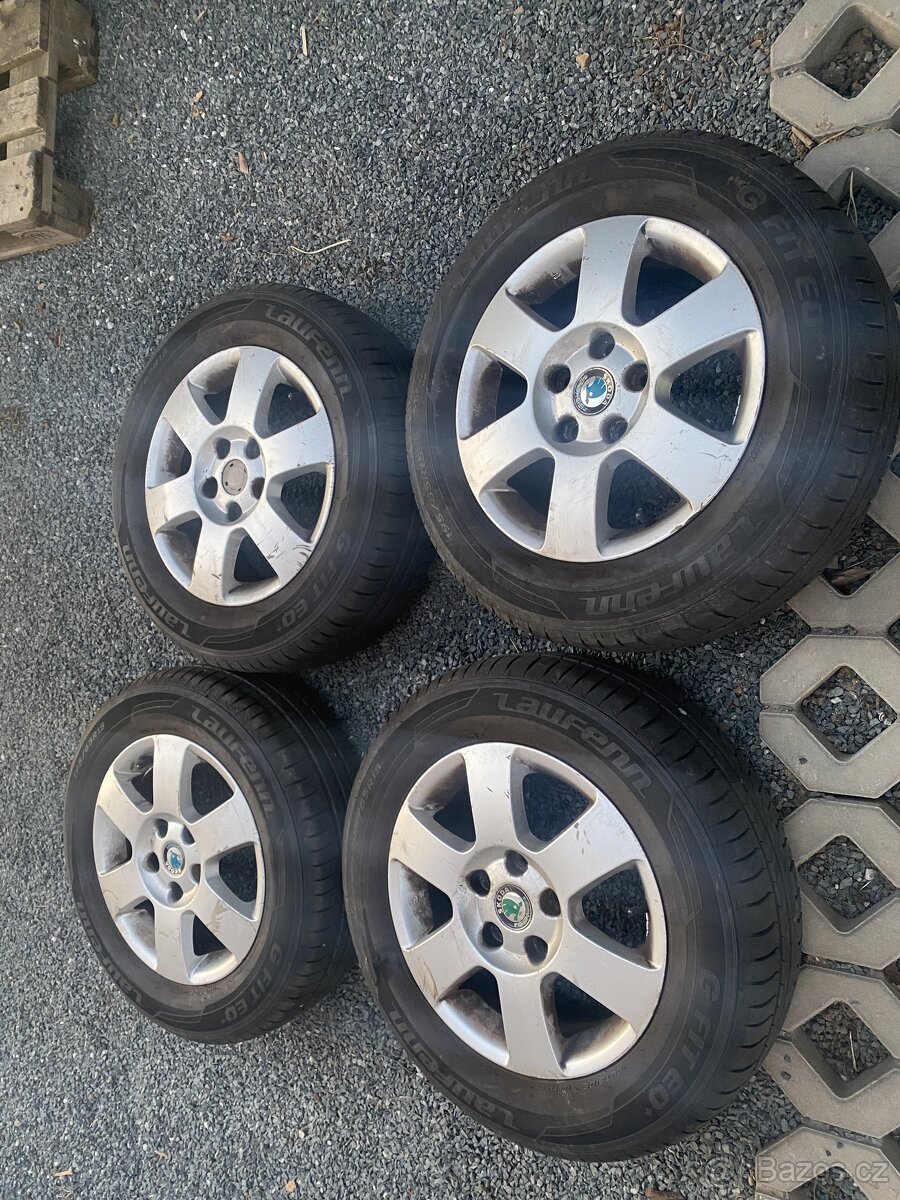 Alu kola 15” 5x112 Škoda a letní pneu 195/65/R15