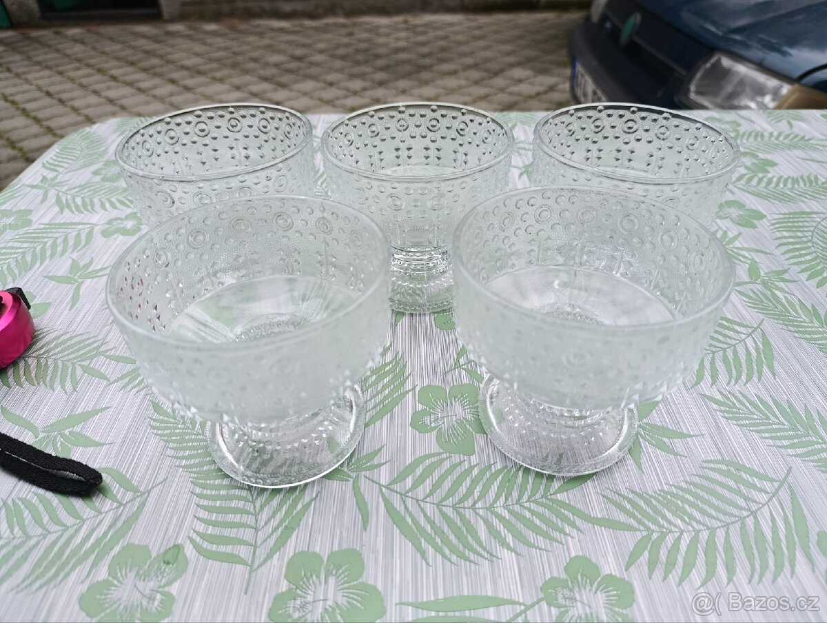 5x skleněná miska Riihimäen Lasi Grapponia.