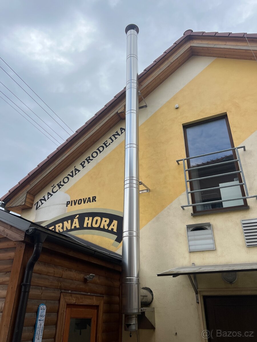 Prodám dvouplášťový nerezový venkovní komín - 7m 30cm průměr