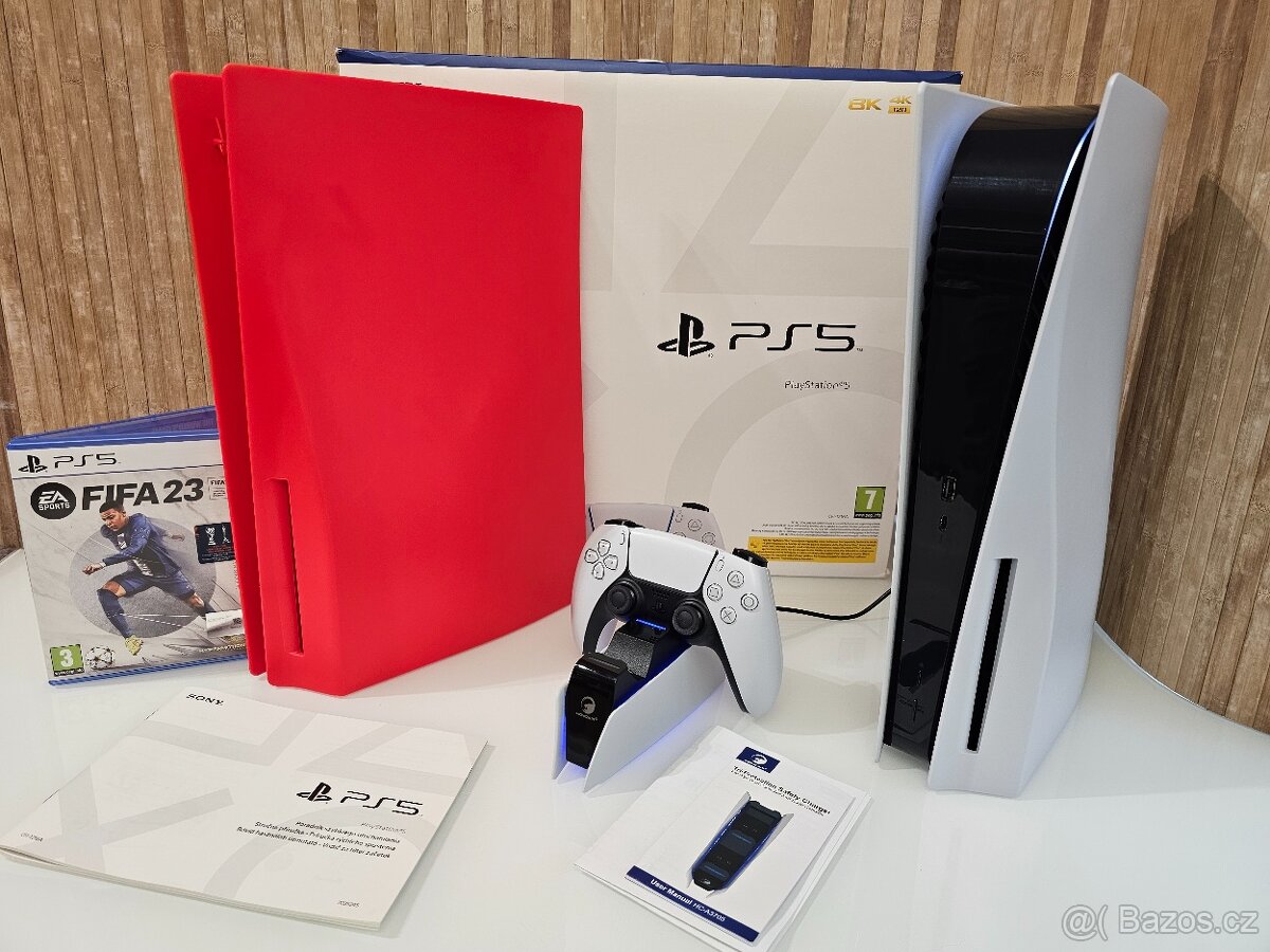 PS5 1TB SSD + FIFA 23 CZ + DOKOVACÍ STANICE + KRYT PRO PS5