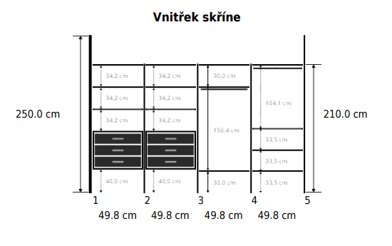 Vestavěná skříň 210x200x55 bez předních dvěří