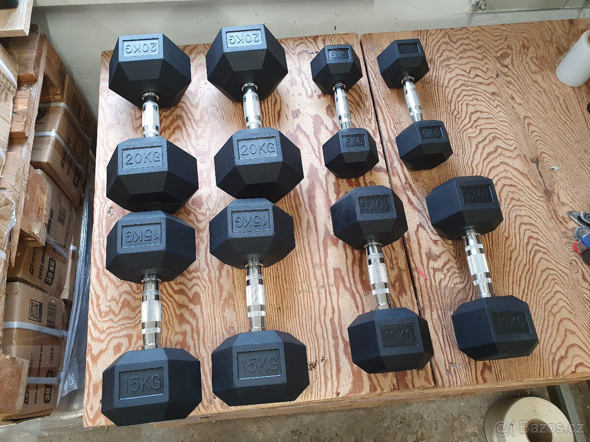 jednoruční činky sada 155kg HEXA (5-20kg + 27,5kg)