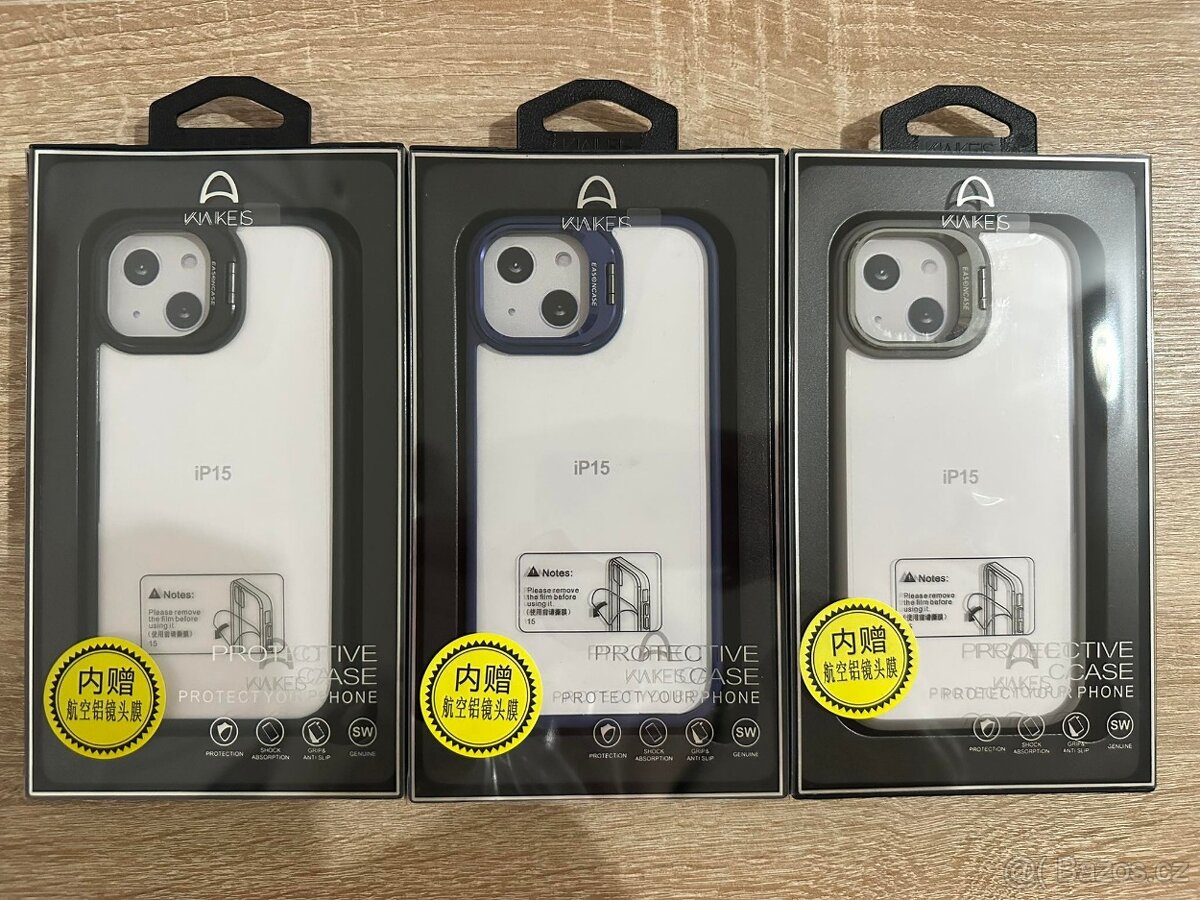 Kryt na iphone 15 se stojánkem + sklo na kameru