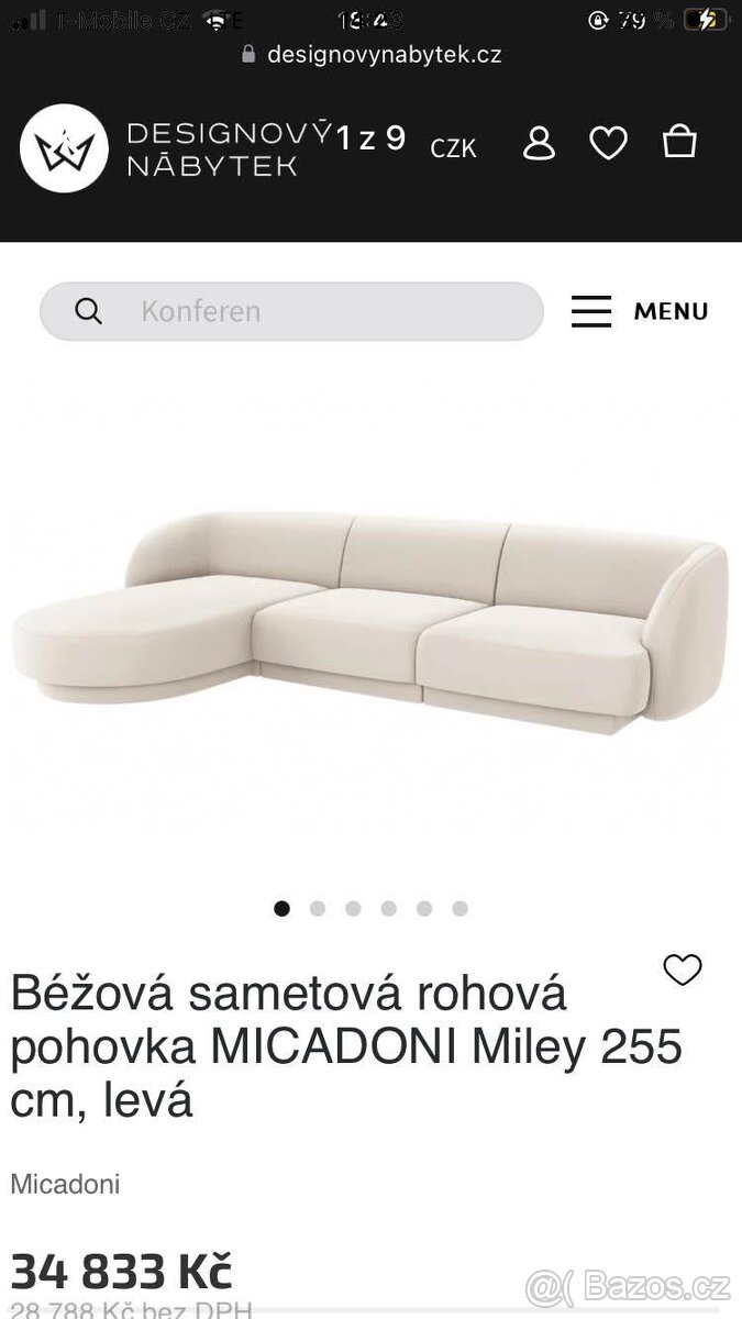 Sedací souprava Samet kremova Bonami Miley Micadoni