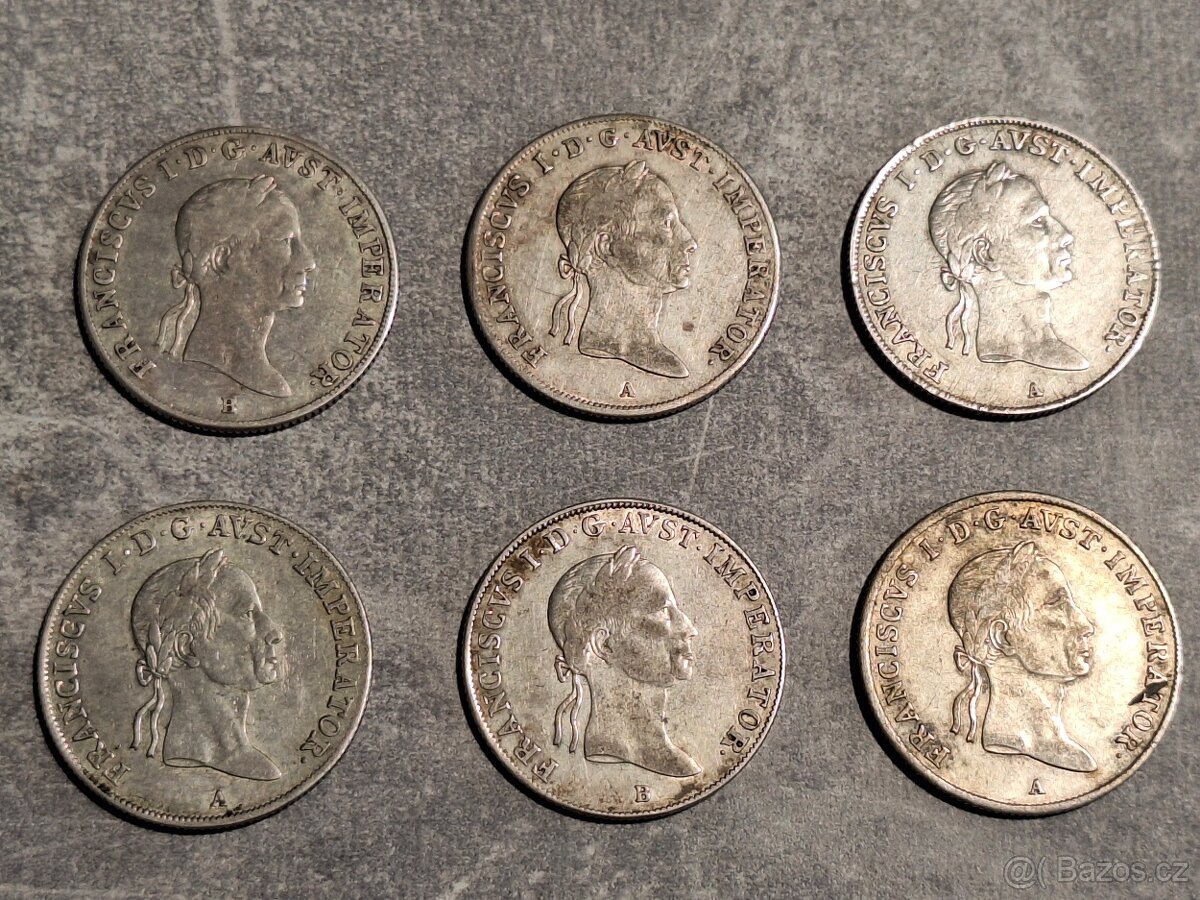 Stříbrné 20 krejcary 6 ks