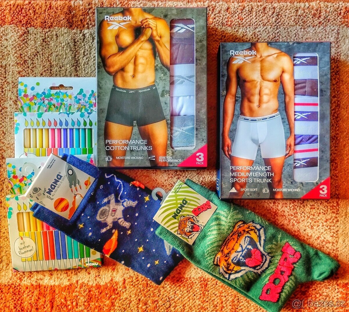6x Reebok boxerky, ponožky, svíčky