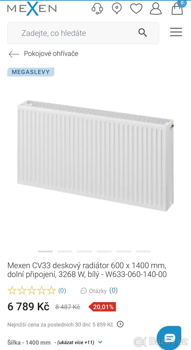 Mexen CV33deskový radiátor600 x 1400 mm NOVÝ