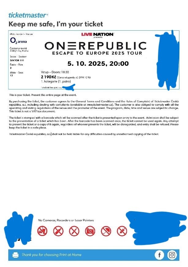 ONEREPUBLIC – Escape to Europe 5.10.2025 – 4x vstupenka