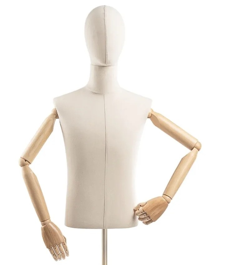 Figurína / display manekýn s dřevěnými rukami a nastav výška