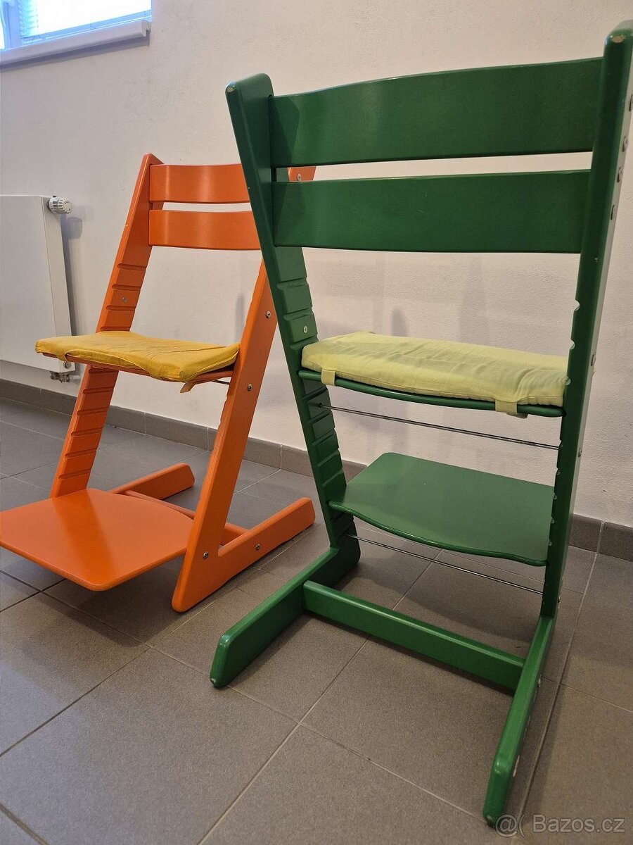 Prodám dvě rostoucí dětské židle zelená a oranžová barva