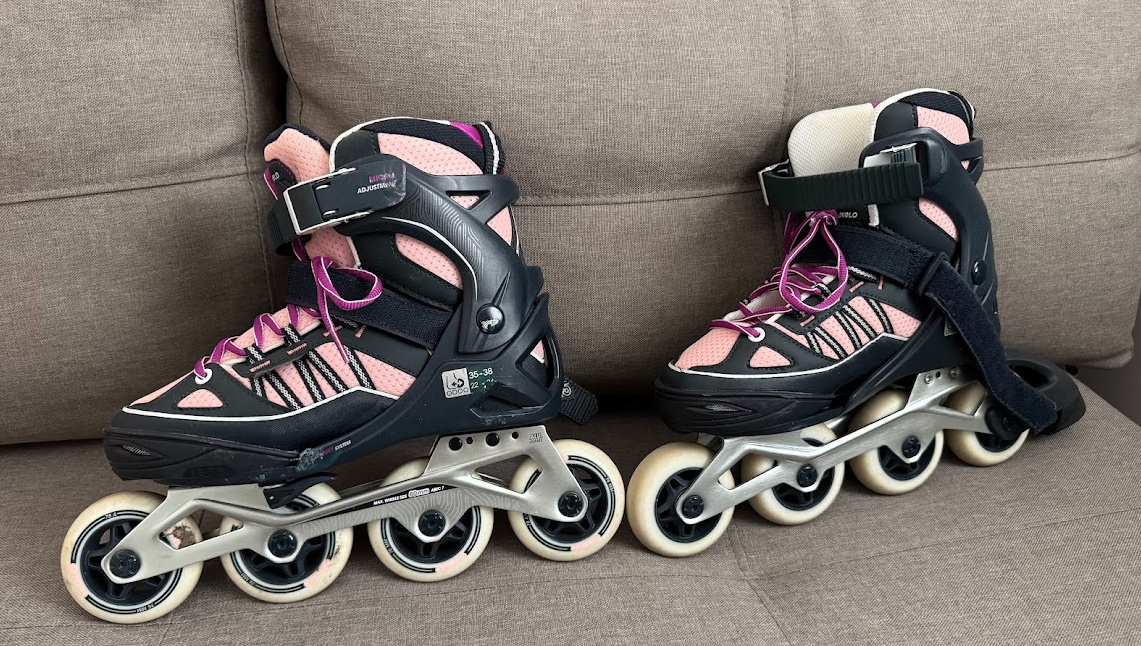 Dětské kolečkové brusle Oxelo FIT 5 – černo-růžové