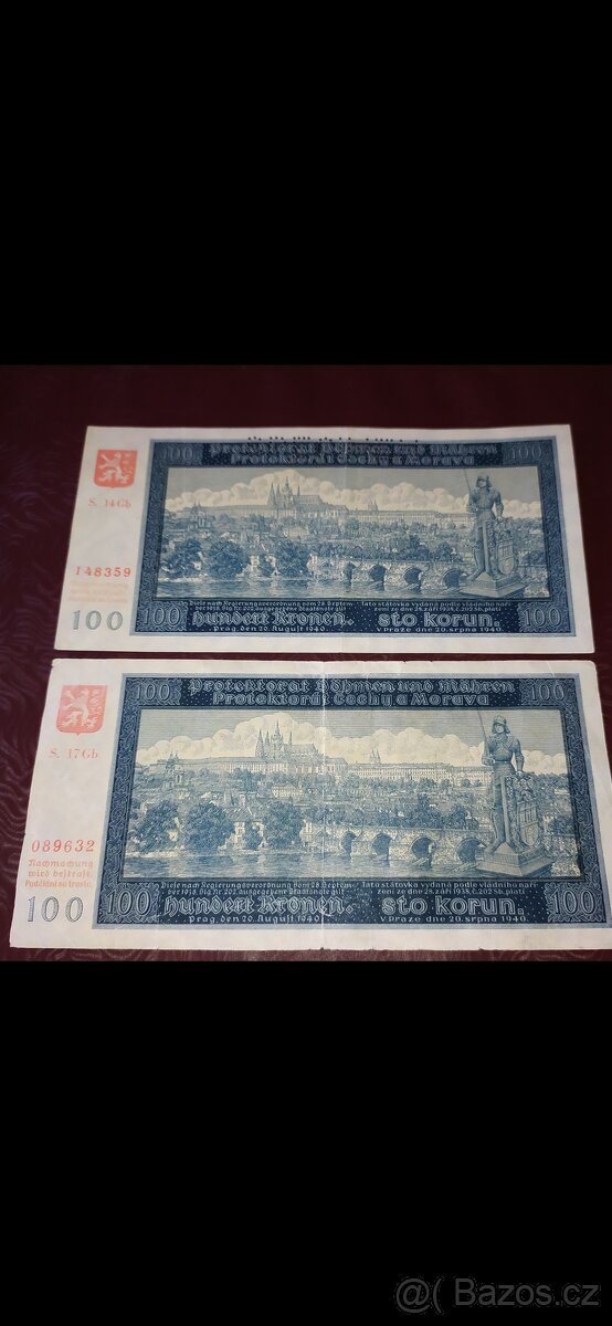 BANKOVKY 100 KČ 1940, NEJVZÁCNĚJŠÍ SÉRIE GB, OBĚ VARIANTY