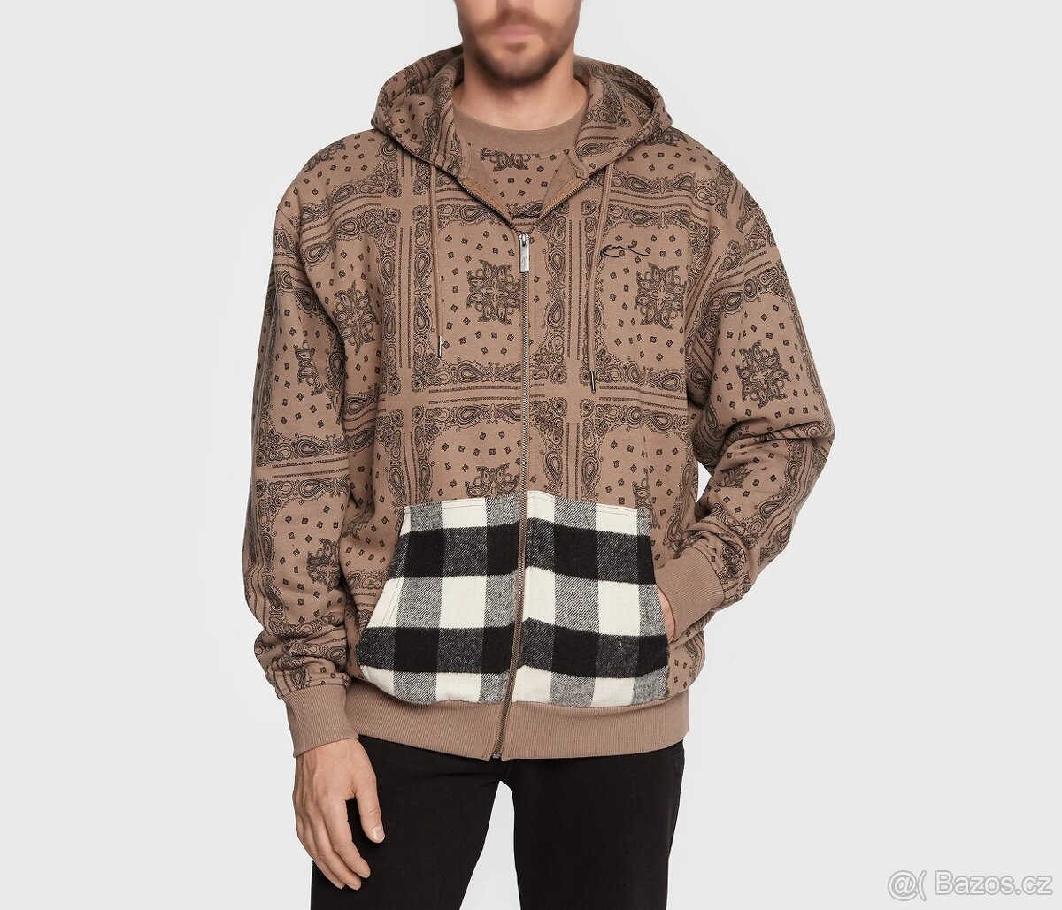 Karl Kani Patchwork Paisley Mikina Full Zip (hnědo-šedá) L