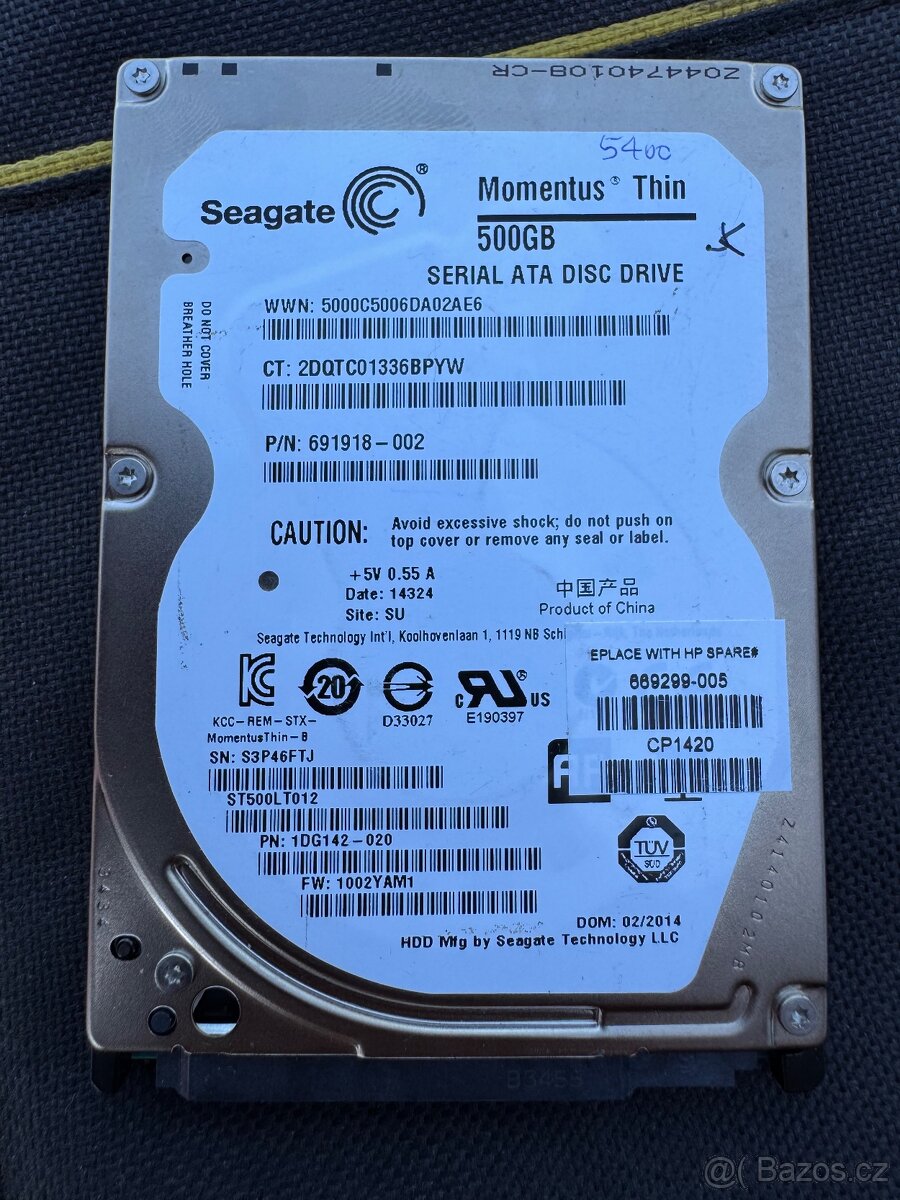 Prodám pevný disk Seagate Momentus Thin 500 GB do notebooku