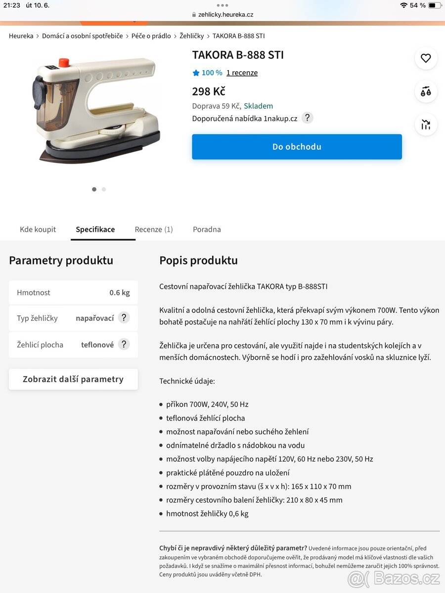 Napařovací cestovní žehlička