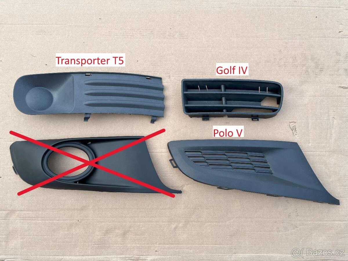 Mřížky/ krytky nárazníku Volkswagen viz. foto a seznam