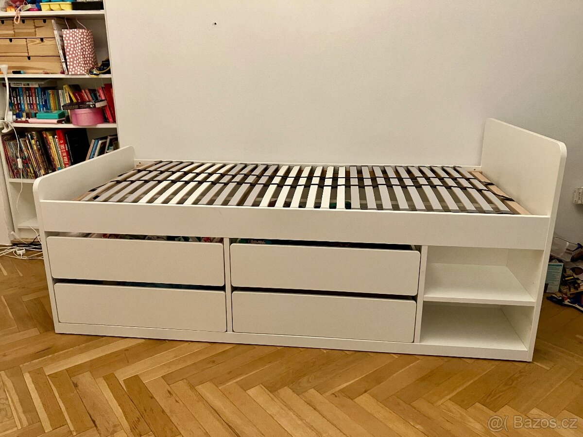 Postel se šuplíky - bílá, 90x200 cm - IKEA SLÄKT