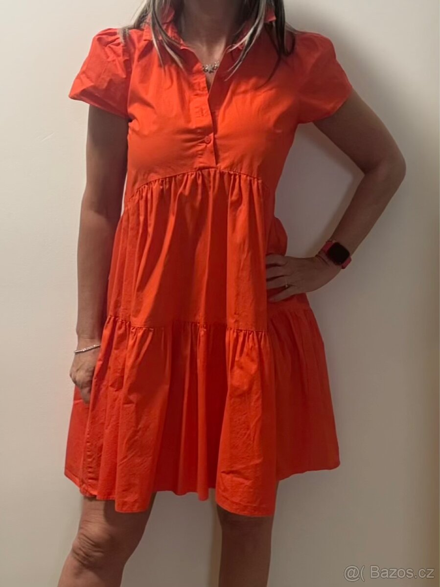 Ohnivé plátěné šaty - XS/S/M