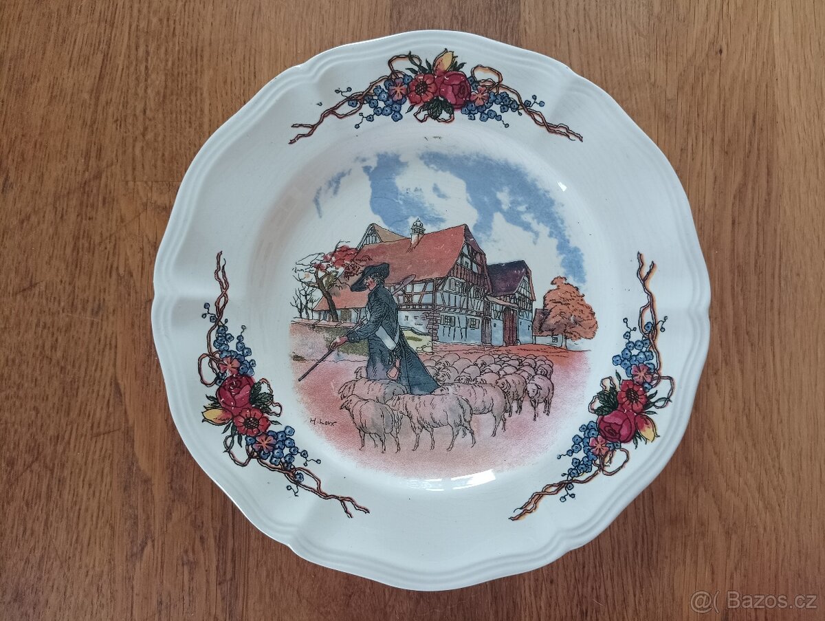 VINTAGE FAJÁNS TALÍŘ SARREGUEMINES HENRI LOUX FRANCIE