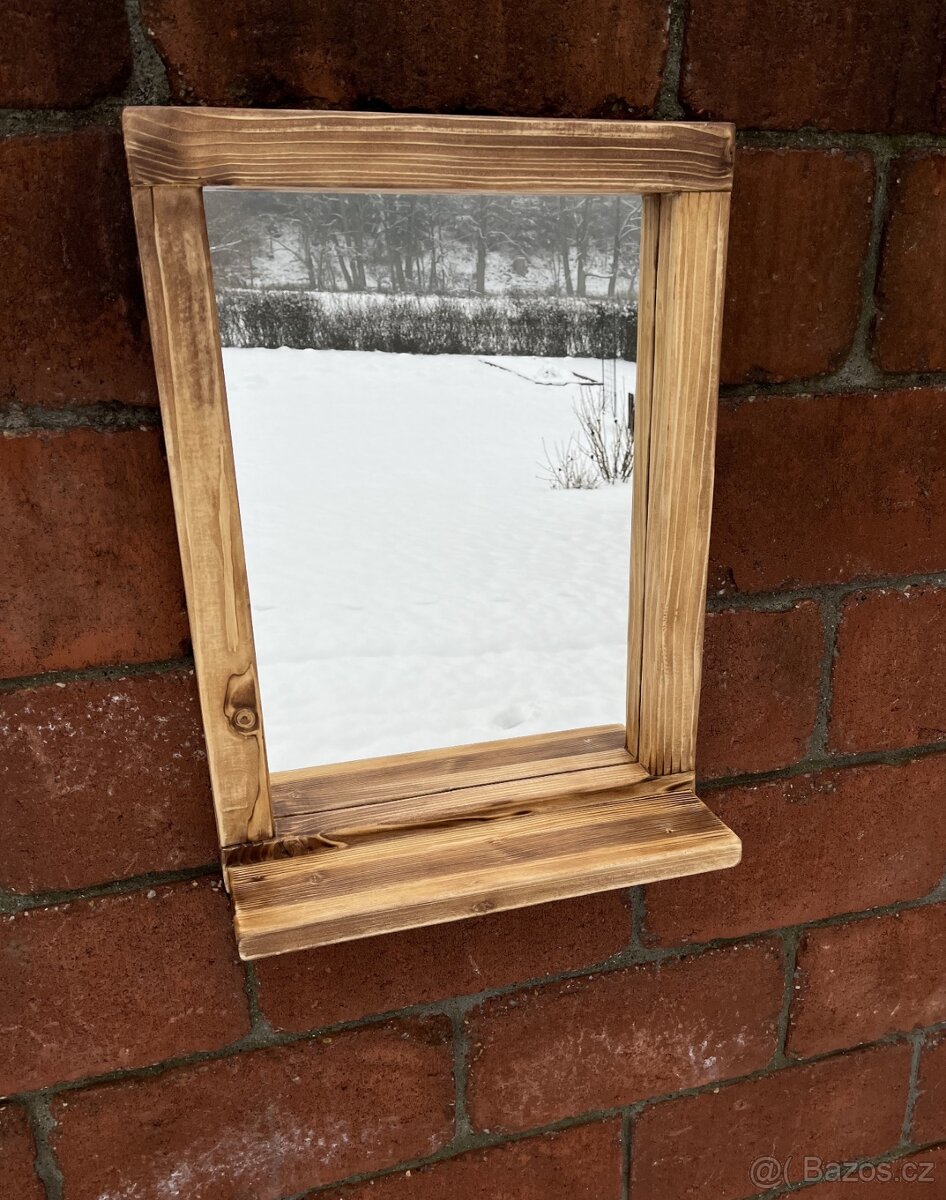 Zrcadlo v kartáčovaném rámu 45x60 cm s policí