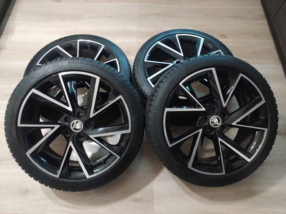 Alu kola Škoda R18 včetně ZIMNÍ PNEU 205/45 R18 Continental