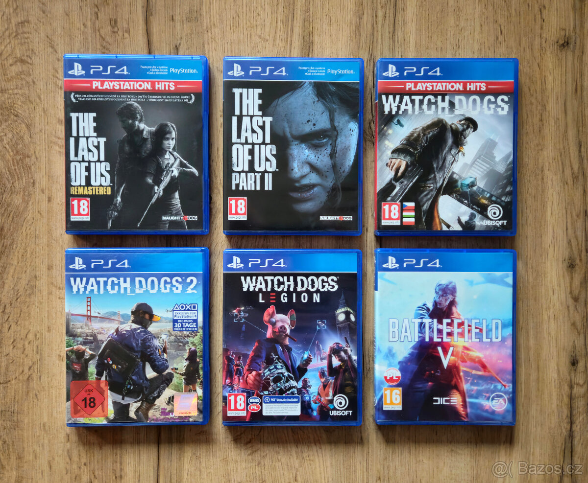 PS4 hry TLOU 2, Battlefield 5, Watch Dogs,....