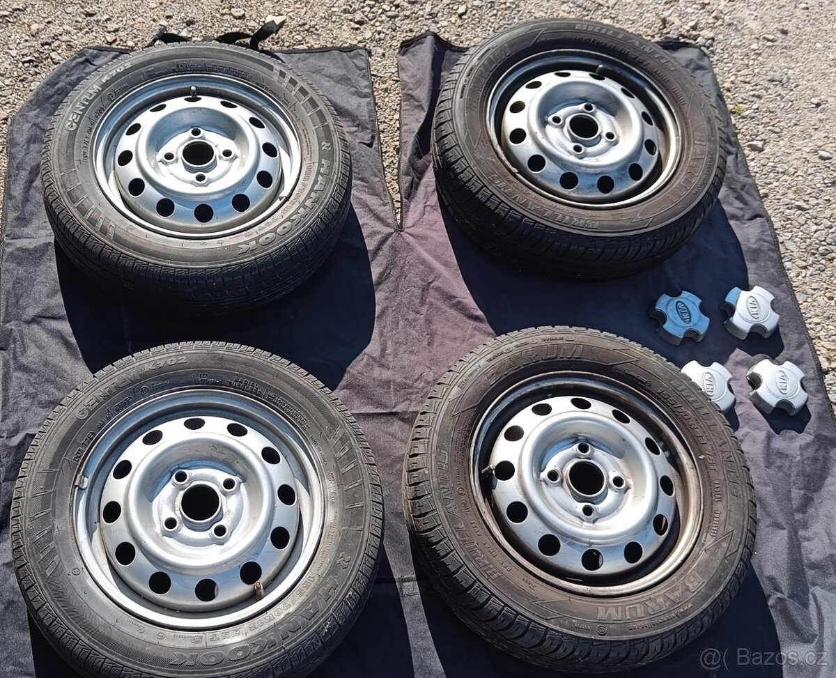 Prodám 4 pneumatiky Kia Picanto s plechovými disky