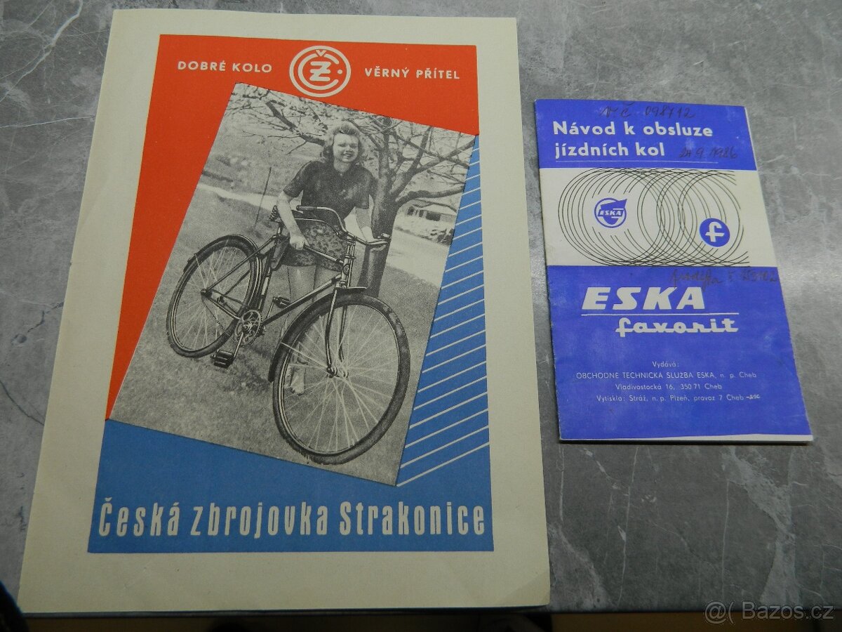 Prodám návod k obsluze Eska,Favorit a reklama na kolo ČZ.