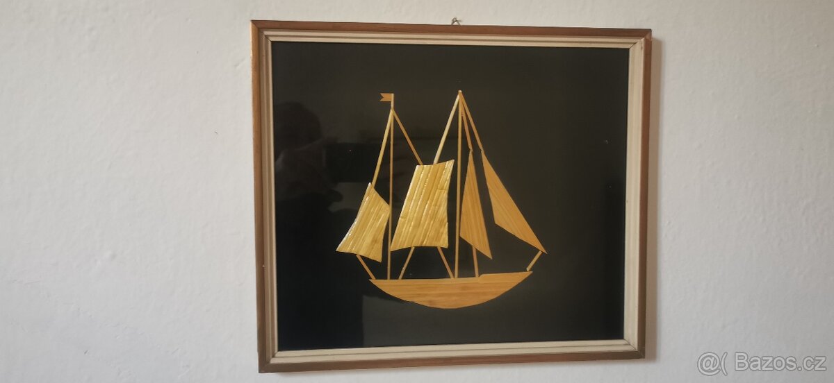 Slaměný obraz , obraz ze slámy , 38x32
