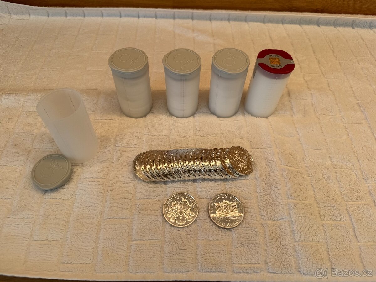 sběratelské Wiener Philharmoniker 1 oz stříbrné mince.