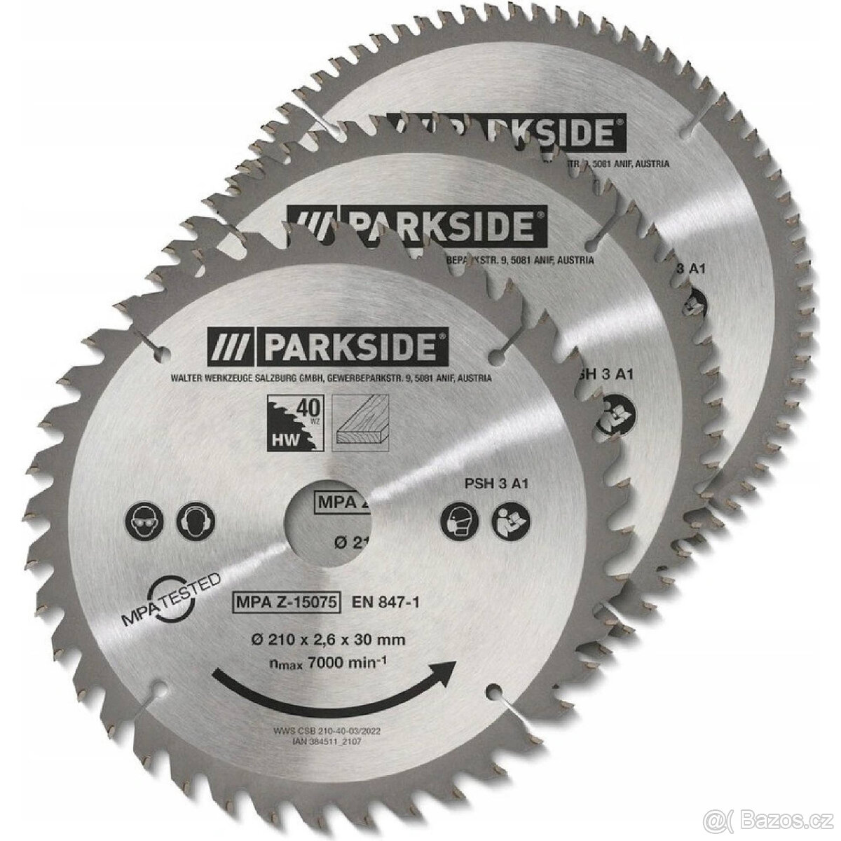 Parkside sada 3 ks pilových kotoučů 210 mm