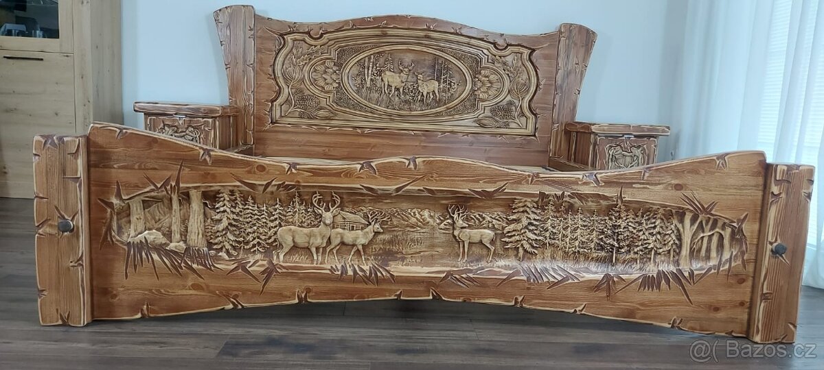 Drevená posteľ Poľovnicke motivy 180×200 vrátane ortopedický