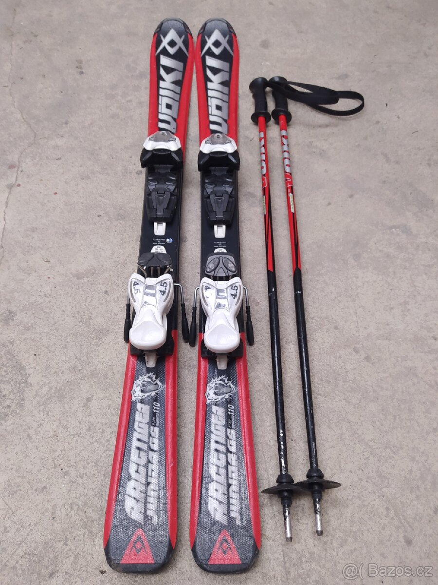 Dětské lyže Völkl Racetiger110 cm s hůlkami.