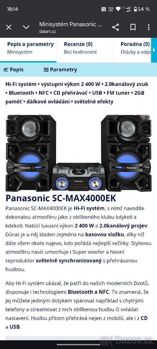 Prodám hifi systém Panasonic 4000