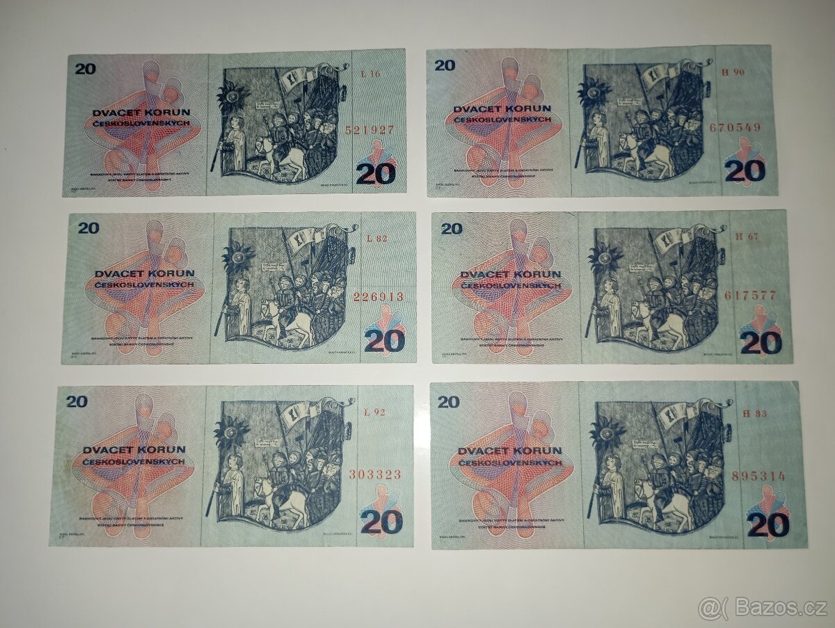 BANKOVKY 20 KČS 1970, SÉRIE H + L, PĚKNÉ STAVY