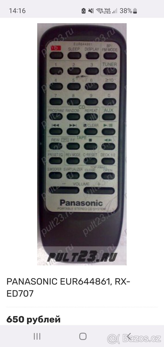 Panasonic RX-ED707 sháním originál dálkový ovladač