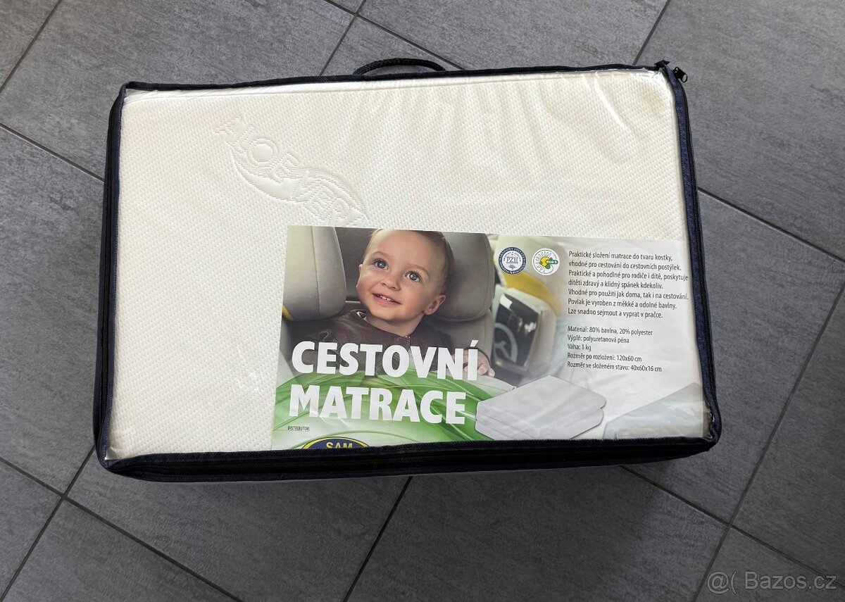 Skládací dětská cestovní matrace Aloe Vera potah