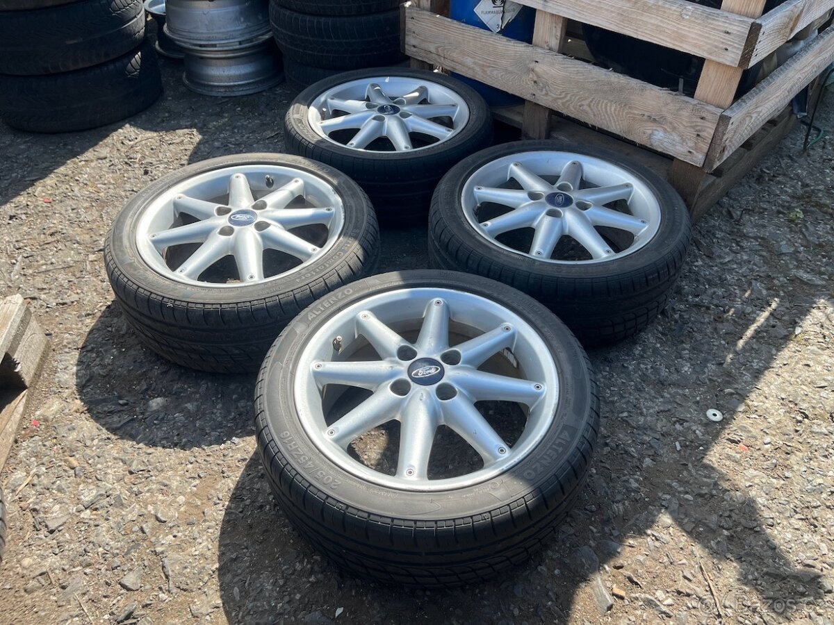 16" ALU kola FORD BORBET 4x108 obuté na 205/45 R16 letní