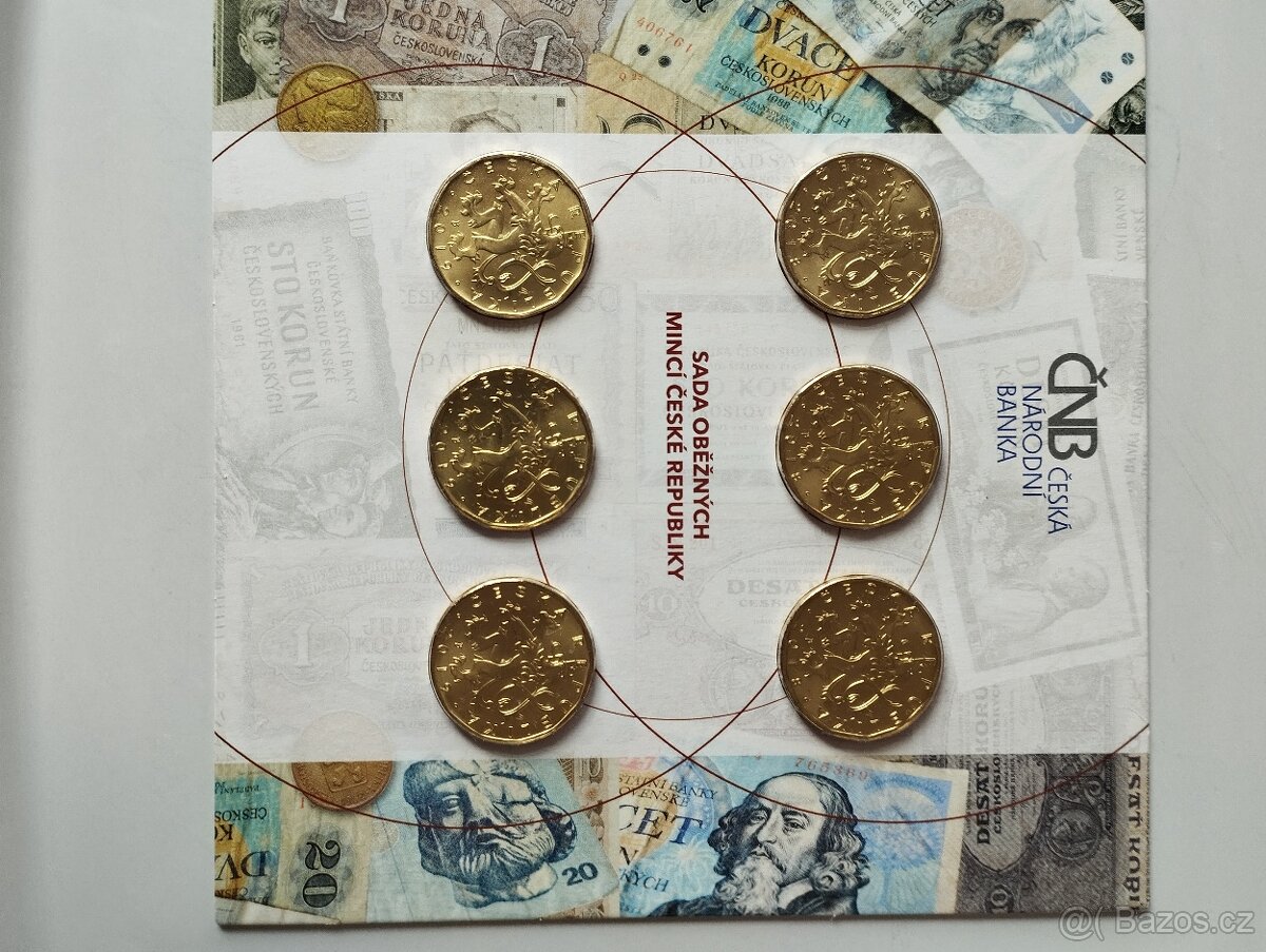 Sada 6ks 20Kč oběžných mincí 2018 a 2019